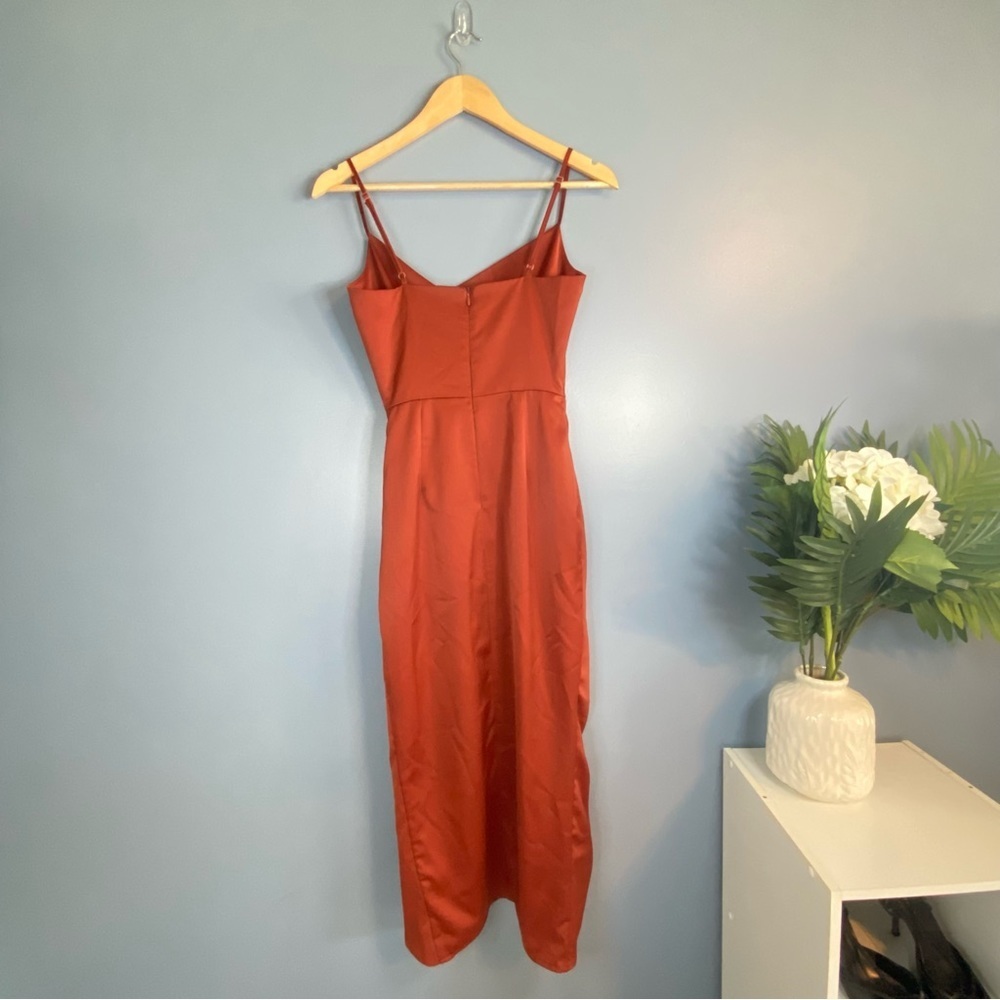 Showpo Burnt Orange Satin Cowl Neck Midi Dress - Picture 9 of 10